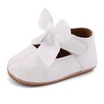 LACOFIA Baby Girls First Walking Shoes Infant Anti-Slip Bowknot Mary Jane Party Crib Shoes Prewalkers White 12-18 Months