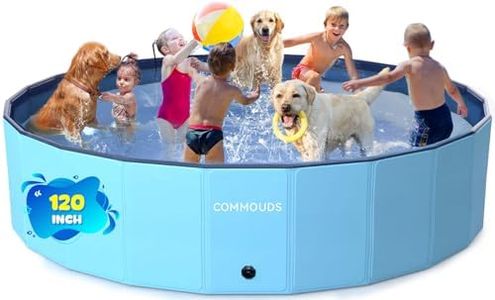 COMMOUDS 120 Inch Extra Large Foldable Dog Pool, Collapsible Hard Plastic Dog Kiddie Family Swimming Pool, Portable Pet Bath Tub Wading Pools for Kids and Puppy Small Medium Large Dogs