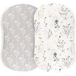 Pobibaby - 2 Pack Premium Bassinet Sheets for Standard Bassinets - Ultra-Soft Jersey Knit, Stylish Floral Pattern, Safe and Snug for Baby (Wildflower)