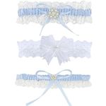 LINKPEACE Lace Garter Belt Set, Bridal Wedding garter Gift Vintage Pearl Butterfly Lace thigh Leg Loop Classic Hand stretched garter Party accessories for Women teen girls