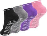 4 Pairs Yoga Socks for Women|Unisex Non Slip Yoga Reformer Pilates Socks Women|H HOME-MART Pilates Grip Socks Grippy Socks Full Toe Ankle Grip Yoga Sock for Yoga, Pilates (Black+Grey+Purple+Pink)