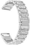 Abanen Compatible with Fossil Q Venture Watch Band,18mm Lightweight Alloy Metal Bling Crystal Quick Release Wristband Strap for Fossil Q Venture Gen4/3,Women's Sport (Silver)