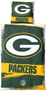 Green Bay Packers NFL, set di biancheria da letto, in cotone, con chiusura lampo, copripiumino da 135 x 200 cm e federa da 80 x 80 cm