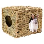 Tfwadmx Rabbit Grass House, Extra Large - Natural Hand Woven Seagrass Play Hay Bed, Hideaway Hut Toy for Bunny Hamster Guinea Pig Chinchilla Ferret