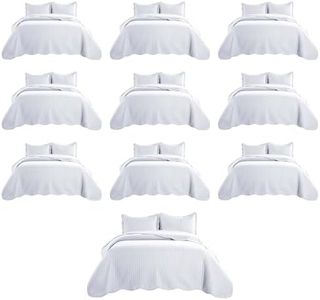 MOONLIGHT20015 Queen Quilt Bedding Set (90" x 96") - Bulk Pack of 10 Wholesale for Hotels, Guest Bedroom & Airbnbs - Lightweight Microfiber Reversible Embossed Quilts Bedspreads (White)