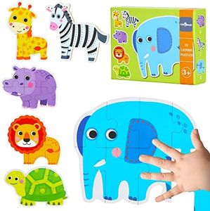 Puzzles for Toddlers Ages 2 3 4 5 Years Old, Safari Animals Floor Jigsaw Puzzles for Beginner, Educational Gifts for Girls Boys Kids by Flyingseeds, 6 Pack
