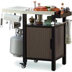 Onlyfire 35 Inch Rolling Kitchen Island and BBQ Serving Cart with Large Stainless Steel Countertop for Indoor Outdoor, Single Door Storage Cabinet Worktable with Side Shelf and Wheels