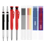 40 PCSSolid Carpenter Pencils Kit, Including 2 pcs Deep Hole Carpenter Pencils with Built-in Pencil Sharper and 2 pcs Carpentry Mechanical Pencil and 36 pcs Refills for Drawing Marking Woodworking