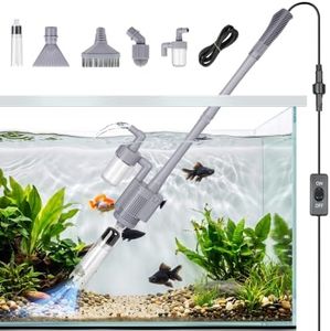 Electric Aquarium Vacuum Gravel Cleaner 5-in-1 Fish Tank Cleaning Kit 28W Automatic Gravel Vacuum for Aquarium 10-100 Gal with Strong Suction,Telescopic Tube,Water Change Pump and Filtration(Gray)