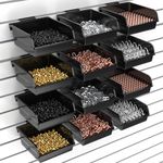 12 Pack Slatwall Bins with Hooks Plastic Slatwall Organizer Slatwall Containers Workbench Bins for Slat Wall Organizing Hardware, Garage, Craft Room, Tool Shed, Hobby Supplies (12, Black)