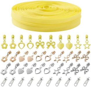 Mylbeter #3 Nylon Coil Zippers by The Yards Yellow Bulk Zippers 10 Yards with 40PCS Sliders Continuous Zipper Tape for DIY Bag Clothing Sewing Crafts Gold Pull Sliver Slider Zipper for Bags and Purses