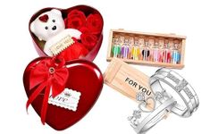 Craftomanic® Combo Of Crown Silver Ring & Surprise Personal Messenger Glass Message Pill Gift Set 7 Bottle with Wooden Box and Heart Shape Gift Box Valentine Gift For Girlfriend/Boyfriend