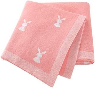 Hadetoto Baby Blanket 100% Cotton Blankets Knitted Baby Blanket Bunny Pram/Travel/Moses Basket (100x80cm) Pink