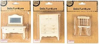 [3PCE] Krafters Korner Craft Wooden Dolls Furniture, Assorted Design, Natural Color - Create Your Own Miniature Furniture for Dollhouses and Other Projects - 9 x 11 x 3.5cm