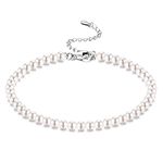 JeweBella 925 Sterling Silver Pearl Bracelet for Women Girls Adjustable Classical Elegant White Pearl Bracelets for Women Bridal Party Wedding 1920 Accessories 4/6/8mm Width