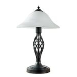 MiniSun Traditional Style Satin Black Barley Twist Table Lamp with a Frosted Alabaster Shade