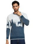 eKools Men's Winterwear Woolen Animal Print Cardigans Sweaters (Blue, Large)