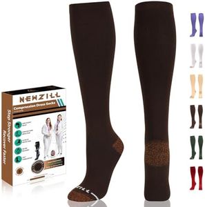 NEWZILL Copper Compression Dress Socks (15-20mmHg) for Men & Women, Cotton Rich Odor Control Best Stockings for Business Casual Running Medical Athletic Edema Diabetic Relief (XXL, Brown)