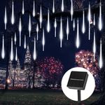 Solar Christmas Lights Outdoor Waterproof, Meteor Shower Lights Solar Powered, 16 Inches 8 Tube 288 LED Solar Icicle Tree Lights for Tree Bushes Holiday Parties Christmas Patio Decor, Pure White