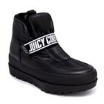 Juicy Couture Women's Quilted Slip-On Winter Boots – Waterproof, Warm Mid-Calf Snow Booties with Logo Strap-Kissie, Veronica - Black, 9