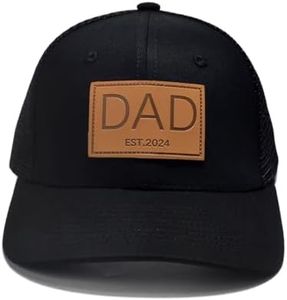 YvoneDBrownn Genuine Leather Patch Trucker Hats - Dad Est 2024 PAPA Baseball Cap - Perfect New Father Gift for Baby Black