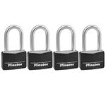 Master Lock Covered Aluminum Padlock with Key, 4 Pack Keyed Alike, Black, 141QLF