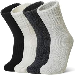 WEVIAS Kids Merino Wool Socks Hiking Ski Boot Winter Thermal Warm Toddler Boys Girls Cozy Socks 4 Pairs (Black/Grey/White/Light Grey, 8-12 Years)