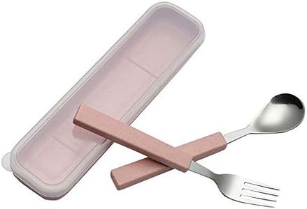 VANRA 2-Piece Children Flatware Set 18/10 Stainless Steel Child Tableware Set Silver Cutlery Set Silverware Dinner Utensils Spoon Fork Set with Travel Case for Kids (Chrome Finished) (Pink)