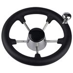 11" Marine Boat Steering Wheel ，5 Spoke Stainless Steering Wheel with Knob and Black Foam Grip