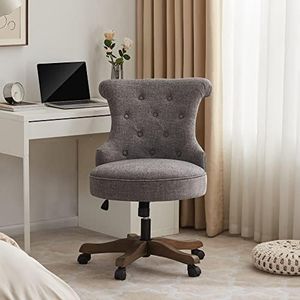 Batohom Home Office Chair Adjustable Height Swivel Chair with Wheels Linen Fabric Upholstered Computer Desk Chair with Wooden Legs Comfortable Armless Chair for Home Office Study Studio(Grey)