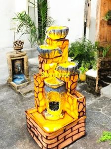 SwarnNest Interiors Outdoor Rock Waterfall Fountain with LED Lights, Bigdiya 3.5 Feet Outdoor & Indore Fountain, Multicolour Large (Design 2)