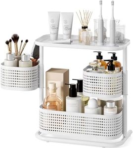 KINGRACK 3 Tier Rotating Bathroom Counter Organizer, Bathroom Storage Organizer, Vanity Tray Organizer for Bathroom Countertop, Kitchen Spice Rack,White