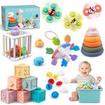 6 in 1 Montessori Toy for Baby 6-12-18 Months, Soft Stacking Building Blocks Infant Baby Teething & Sensory Toys for Toddlers 1-3 Year Old Boy Girl Gift
