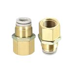 M METERXITY 2 Pack 1/4 PT Female Pipe Fitting - Straight Union, Bulkhead Push to Connect Fittings, Apply to Pneumatic System (8mm ID, Gold)