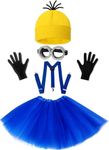 WISHTEN Halloween Costume for Adult Women,Goggles/Yellow Beanie/Blue Dress/Suspenders/Gloves Halloween Costume Accessories