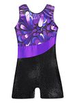 XiaoMoSha Gymnastics Leotards for Girls Sleeveless Dance Unitards Ribbon Sparkle Leotard Gymnastics Athletic for Little Girls(Purple, 7-8 Years)