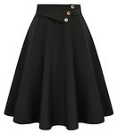 Belle Poque Fall Dress Skirts for Women High Waisted Flared Knee Length Green Circle Midi Skirt with Pockets Black Medium