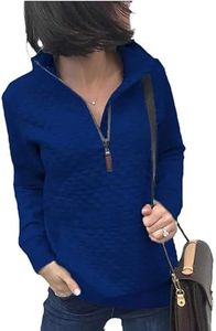 BTFBM Women Fashion Quilted Pattern Lightweight Zipper Long Sleeve Plain Casual Ladies Sweatshirts Pullovers Shirts Tops (Blue, Small)