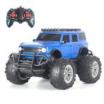 Popsugar Off Roader Rechargeable Remote Control Car with 2 Speeds and 4 Headlight Modes | Lithium Battery | C-Type Charging | Remote Control Monster Truck for Kids | Made in India, Blue