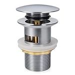 Navaris Pop Up Sink Plug - Click Clack Slotted Bathroom Waste Plug with Overflow for All Standard Wash Basins, Sinks, Vanity Fittings - Chrome, 1.5"