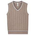 BOBOYOYO Boys Sweater Vest Unisex Cable Knit 100% Cotton Toddler Uniform Vest for Little Big Teen Boy Girls Childrens Kids (CA/US, Age, 5 Years, 6 Years, Khaki)