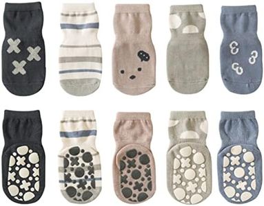 (5 Pairs/Size M) Unisex Baby Non Slip Grip Socks, MH MOIHSING Ankle Baby Socks Soft Children Floor Socks Toddler Anti Skid Crew Crawling Socks Newborn Cartoon Grip Socks for 1-3 Years Girls Boys Kids