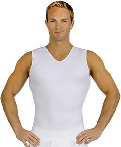 Insta Slim Mens Compression Sleeveless V Neck Muscle Shirt- Slimming Body Shaper Undershirt, White, Large