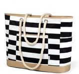 Beach Bags for Women,Chase Chic Large Beach Tote Bag for Family Multiple Pockets Summer Pool Bag with Zipper for Travel,Vacation (Black)