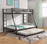 TURESCAL Metal Bunk Bed with Trundle for Adults Without Mattress Twin Over Full (Black Colour, Top 3 X 6.5 feet, Bottom 5 X 6.5 feet)