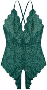 Women One Piece Lingerie Sexy Teddy Lingerie V Neck Sexy Bodysuit Lace Nightie (Green, Medium)