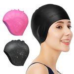 2 Pcs Swim Caps Ear Protection,3D Swimming Cap for Women Men Silicone Swim Cap Waterproof Fits Long Hair & Short,Adult Swim Cap Youth Swim Cap Lightweight Bathing Caps for Women Men