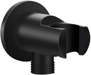 Keymark Wall Supply Elbow with Hand Shower Holder Matt Black, Brass 1/2″Shower Hose Connector, Round Wall Mount Drop Ell Union Water Outlet