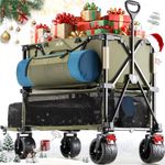 Overmont 400L Folding Double Decker Wagon - All-Terrain Detachable Big Wheels 200kg Capacity Collapsible Festival Wagon for Camping Sports Shopping Garden and Beach Green