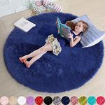 Navy Blue Fluffy Circle Rug for Bed